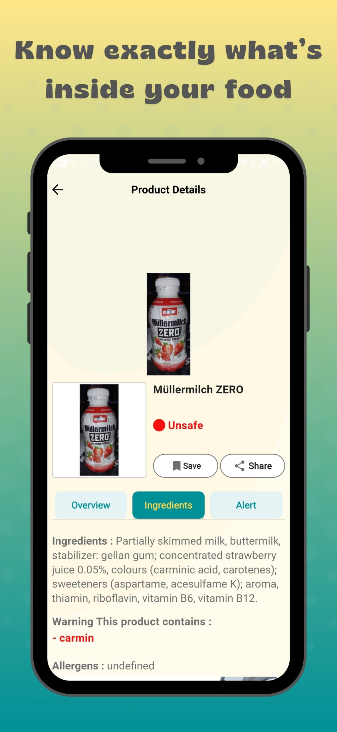 Produktdetails mit Warnung